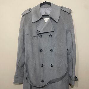 Jeffrey Banks For Lakeland Mens Coat 42L Gray Ultra Suede Double Breasted Trench